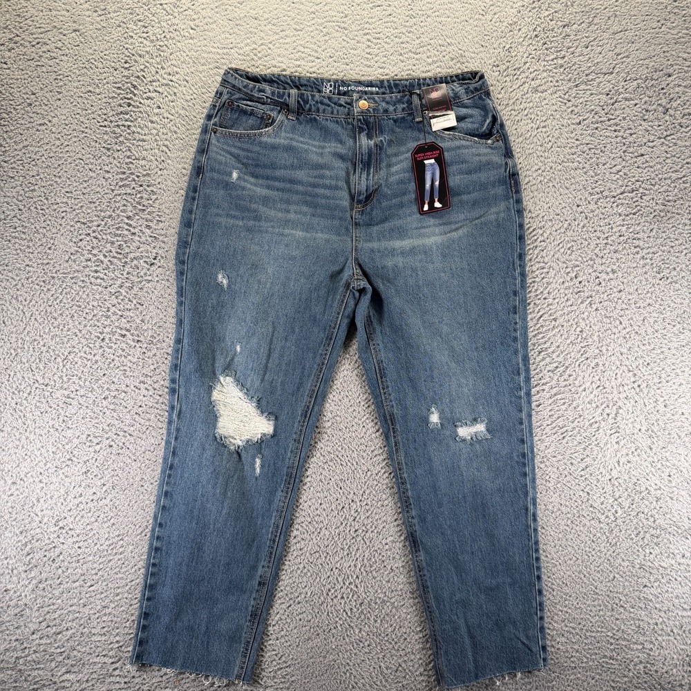 No Boundaries Jeans Women's 17 Blue Cotton Denim Cropped Slim Distressed Faded